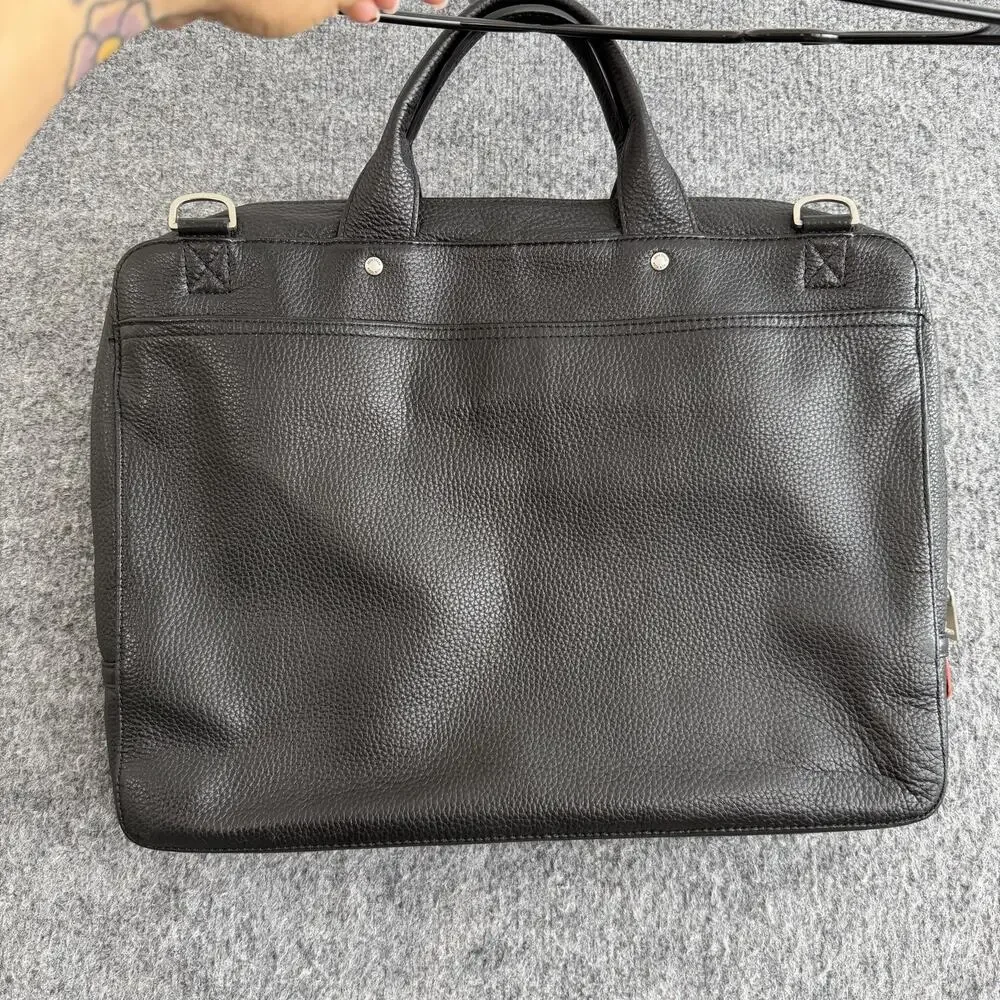 Jack Spade Briefcase Bag Mens Black Leather Laptop Work Office Travel Business